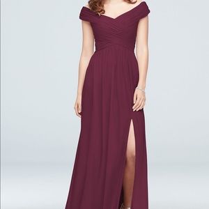 Crisscross Off-the-Shoulder Mesh Bridesmaid Dress